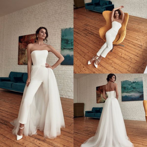 2020 bohemia wedding jumpsuit with detachable train strapless boho wedding dress custom made pants suit bridal dress, White
2020 bohemia wedding jumpsuit with detachable train strapless boho wedding dress custom made pants suit bridal dress, White