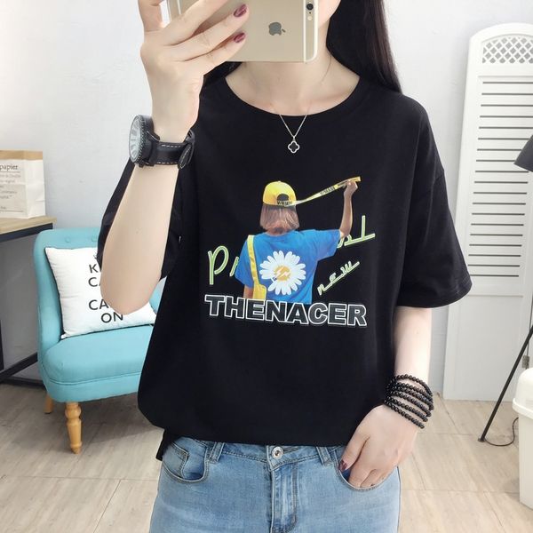 a varie -shir shors shors and shorsy of 2020 women's large-size shor-sleeved t-shir round collar loose cotton short t, White
a varie -shir shors shors and shorsy of 2020 women's large-size shor-sleeved t-shir round collar loose cotton short t, White
