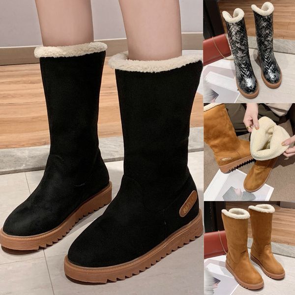 fashion women flat slip-on solid color mid boots keep warm round toe snow shoes, Black
fashion women flat slip-on solid color mid boots keep warm round toe snow shoes, Black