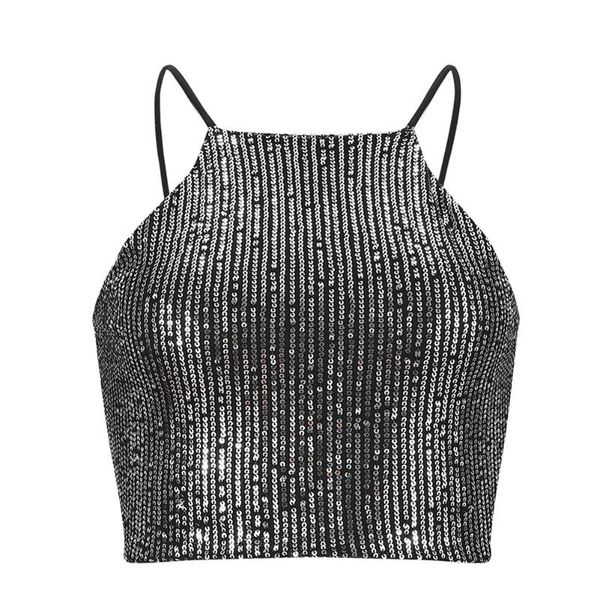 women sequin glitter sleeveless tank vest crop t-shirts, White;red