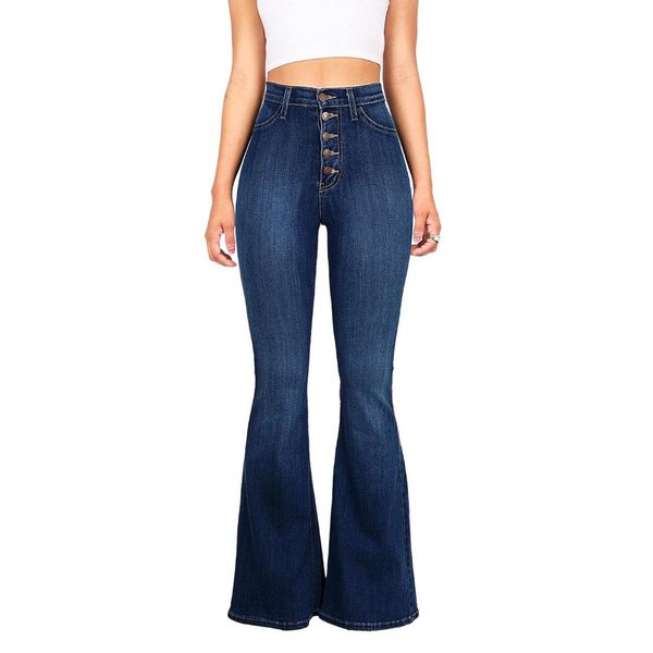 women vintage high waist stretchy multi button fit flare jeans ladies casual washed denim trousers, Blue
women vintage high waist stretchy multi button fit flare jeans ladies casual washed denim trousers, Blue