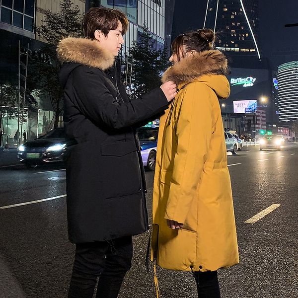 trend winter mid-length couple clothes thick warm down jacket men and women-raccoon fur collar hooded coat overcoat, Black
trend winter mid-length couple clothes thick warm down jacket men and women-raccoon fur collar hooded coat overcoat, Black