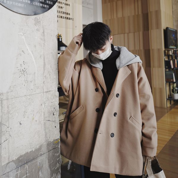fashion men's casual winter new woolen coat men temperament hooded solid color personality stitching youth long sleeve jaket, Black
fashion men's casual winter new woolen coat men temperament hooded solid color personality stitching youth long sleeve jaket, Black