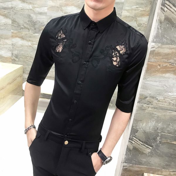 summer new men shirt 2019 personality hollow tuxedo shirts mens slim fit half sleeve casual solid camisas masculina plus size, White;black
summer new men shirt 2019 personality hollow tuxedo shirts mens slim fit half sleeve casual solid camisas masculina plus size, White;black