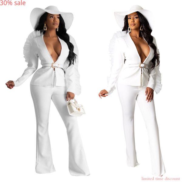 lady outfit work pant suits 2 piece set for women business full sleeve patchwork blazers pants suit two piece set work office, White;black