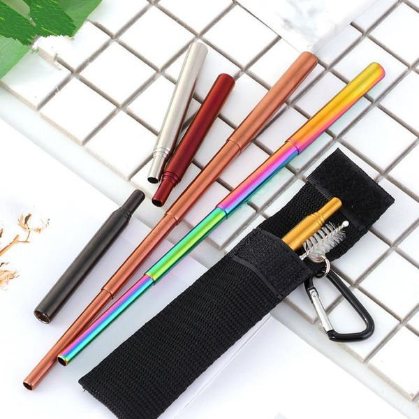 многоразовые складные соломинки для питья из нержавеющей стали металлическая телескопическая соломинка с мешком для хранения набор чистящих