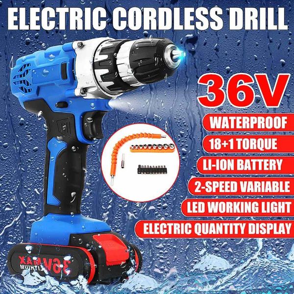 36v electric drill cordless power screwdriver 18+1 torque w/ 1 or 2 li-ion battery power led lighting tools kit
36v electric drill cordless power screwdriver 18+1 torque w/ 1 or 2 li-ion battery power led lighting tools kit