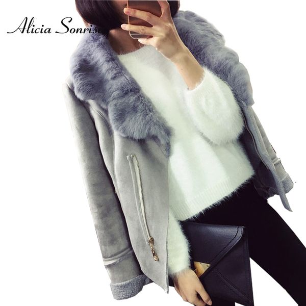 new winter faux shearling sheepskin coat women suede jacket 3 colors real rabbit fur collar grey black leather jackets t191027
new winter faux shearling sheepskin coat women suede jacket 3 colors real rabbit fur collar grey black leather jackets t191027