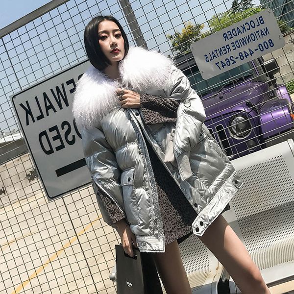 women down jacket winter 2019 white duck down coats sliver puffer parka real wool collar jackets female glossy waterproof jacket, Black
women down jacket winter 2019 white duck down coats sliver puffer parka real wool collar jackets female glossy waterproof jacket, Black