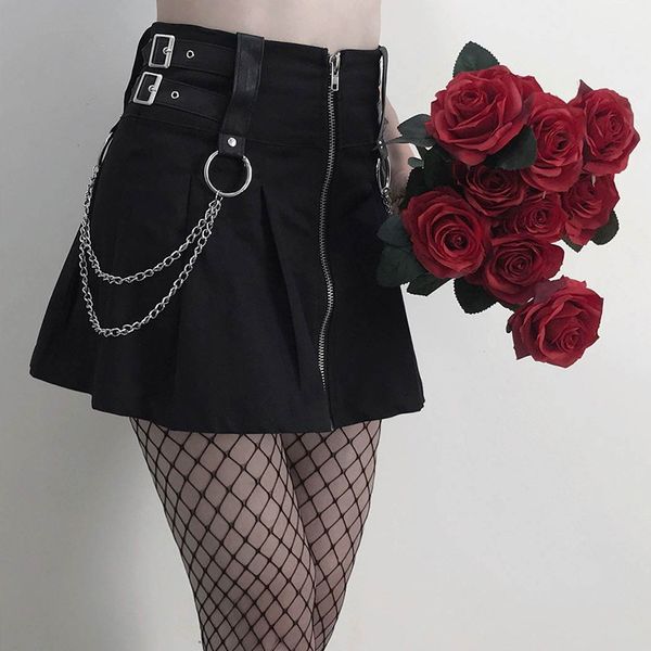 autumn harajuku gothic punk women skirts with metal chain high waist zipper fashion pleated mini skirt for gothic girls, Black
autumn harajuku gothic punk women skirts with metal chain high waist zipper fashion pleated mini skirt for gothic girls, Black