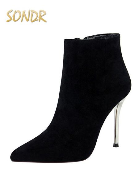 ankle boots women's autumn 2019 new boots women's winter shoes high heel ankle metal heel stiletto shoes, Black
