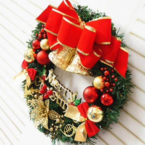 artificial christmas wreath with large bow, golden bells, christmas balls ornaments holiday front door hanging decorations
artificial christmas wreath with large bow, golden bells, christmas balls ornaments holiday front door hanging decorations