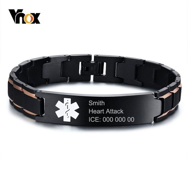vnox custom black stainless steel emergency medical alert id bracelets for men dad care gifts, Golden;silver
vnox custom black stainless steel emergency medical alert id bracelets for men dad care gifts, Golden;silver