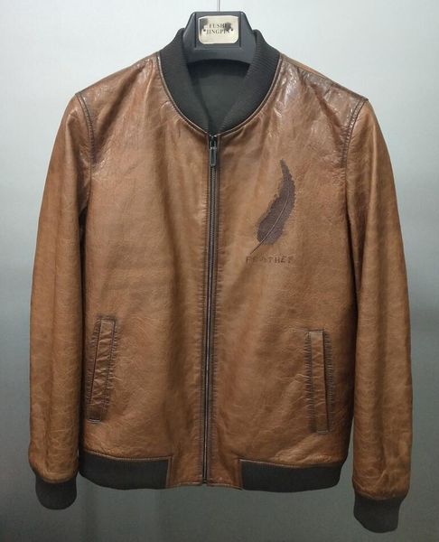 genuine leather men's sheep leather baseball jacket oil wax printed baseball collar men's coat ribbed cuffs, Black
genuine leather men's sheep leather baseball jacket oil wax printed baseball collar men's coat ribbed cuffs, Black