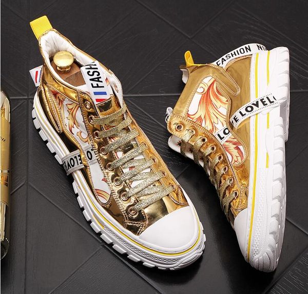 korean luxury designer men sneakers new trend men's casual shoes gold shiny coat paint platform board shoes high, Black
korean luxury designer men sneakers new trend men's casual shoes gold shiny coat paint platform board shoes high, Black