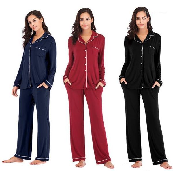 pyjamas sets fashion designer solid color lapel neck comfortable sleepwear casual womens home underwear women modal, Black;red 
pyjamas sets fashion designer solid color lapel neck comfortable sleepwear casual womens home underwear women modal, Black;red