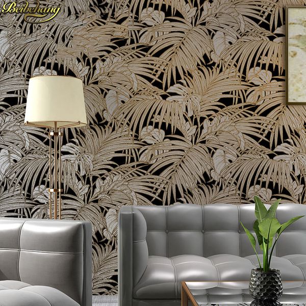 

southeast asia tropical rain banana leaf palm leaf wallpaper nordic living room bedroom background wall paper