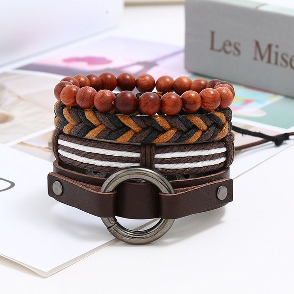 four-piece punk style wood beaded jewelry personality vintage student men's accessories simple handmade woven leather bracelet, Golden;silver
four-piece punk style wood beaded jewelry personality vintage student men's accessories simple handmade woven leather bracelet, Golden;silver
