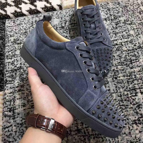 man gray suede lace up rivets red bottom sport shoes sneakers leather loafers flat footwear spring sporty-luxe brand trainers, Black
man gray suede lace up rivets red bottom sport shoes sneakers leather loafers flat footwear spring sporty-luxe brand trainers, Black
