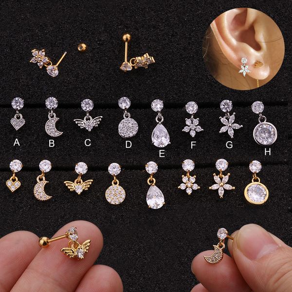 feelgood 1pc cartilage helix earring stainless steel barbell with cz heart moon wing flower waterdrop dangle tragus ear piercing, Slivery;golden
feelgood 1pc cartilage helix earring stainless steel barbell with cz heart moon wing flower waterdrop dangle tragus ear piercing, Slivery;golden