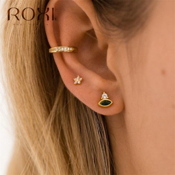 

roxi vintage small stud earrings for women horse eyes green stone earings fashion jewelry boho 925 sterling silver earrings gold, Golden;silver