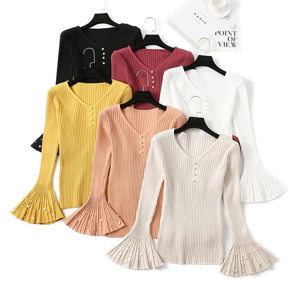 hlbcbg v neck winter sweater women autumn pullovers pearl beading thick sweater lady warm knit flare sleeve vintage top, White;black
hlbcbg v neck winter sweater women autumn pullovers pearl beading thick sweater lady warm knit flare sleeve vintage top, White;black
