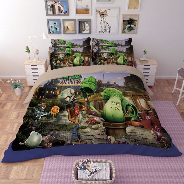 

3d bedding set plants vs zombies skeleton printing home textile cartoon twin full  king size blanket cover duvet pillowcase