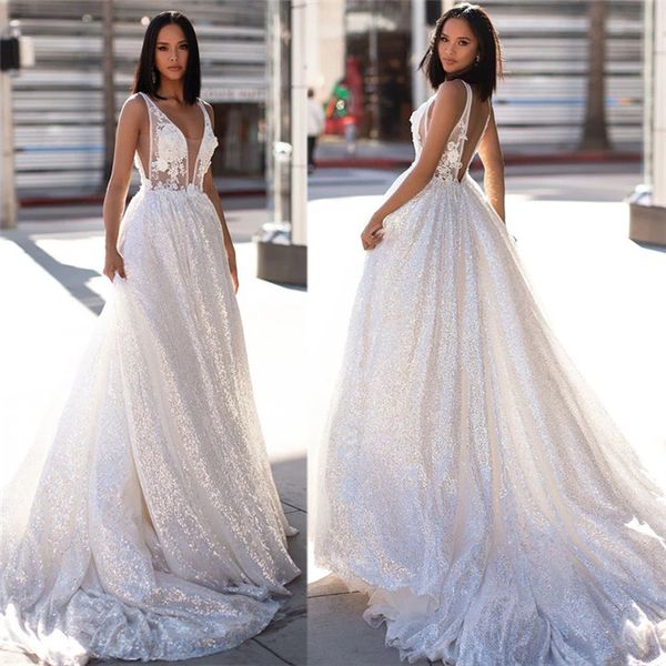 women v neck wedding dress lace hollow out backless sleeveless white tulle dresses famale sequins trailing long dress, White;black
women v neck wedding dress lace hollow out backless sleeveless white tulle dresses famale sequins trailing long dress, White;black
