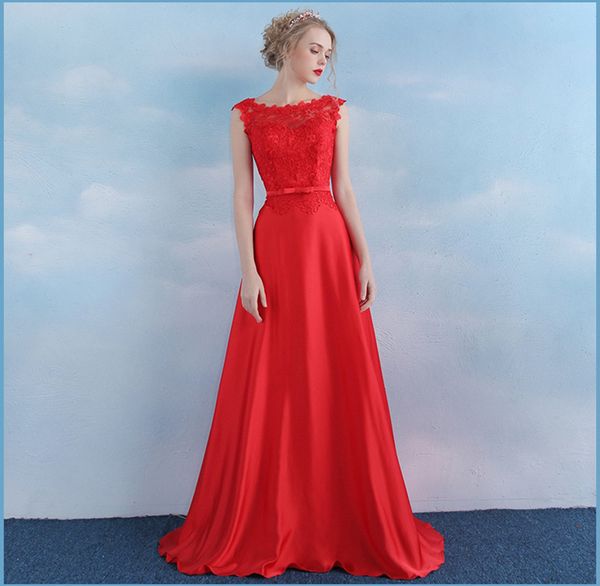 lace satin long bridesmaid dresses with bow 2019 scoop neckline wedding guest dress red royal blue formal gowns, White;pink
lace satin long bridesmaid dresses with bow 2019 scoop neckline wedding guest dress red royal blue formal gowns, White;pink