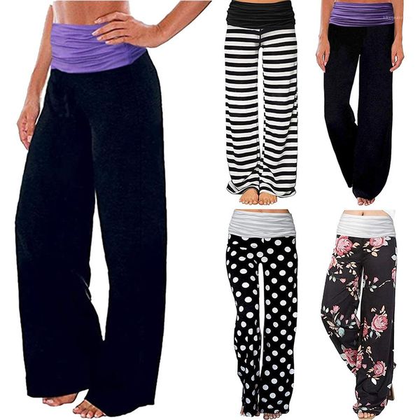 comfortable women yoga pants ladies home wide leg trouser casual women wide leg pants loose patchwork casual trouser, Black;white