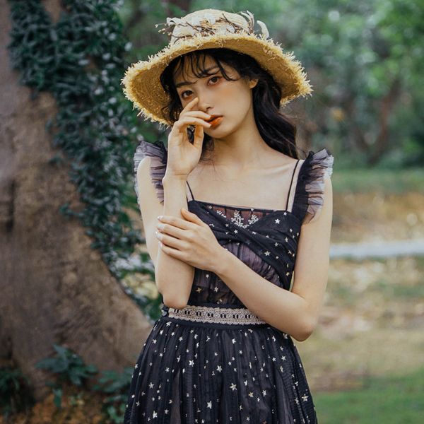 princess sweet lolita blouse sweet girl slim sleeveless blouse black gilded lace square collar fashion women hjs025, White