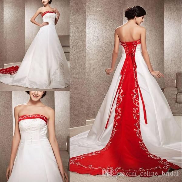 2019 vintage beach wedding dresses a line strapless embroidery satin sweep train bridal gowns custom made, White
2019 vintage beach wedding dresses a line strapless embroidery satin sweep train bridal gowns custom made, White