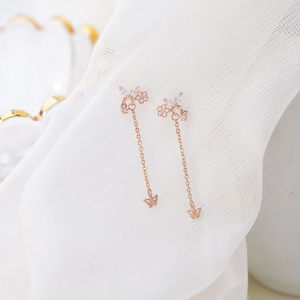 korean fashion shiny cz flower and butterfly long drop earrings hollow gold color metal tassel earrings for women party jewelry, Silver
korean fashion shiny cz flower and butterfly long drop earrings hollow gold color metal tassel earrings for women party jewelry, Silver