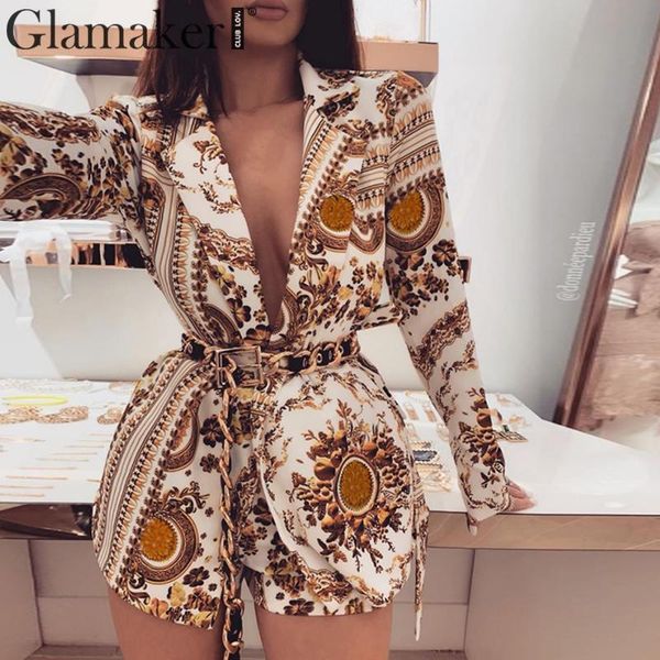 glamaker paisley print bandage belt playsuit women autumn winter fashion short jumpsuit & romper female party club overalls, Black;white 
glamaker paisley print bandage belt playsuit women autumn winter fashion short jumpsuit & romper female party club overalls, Black;white