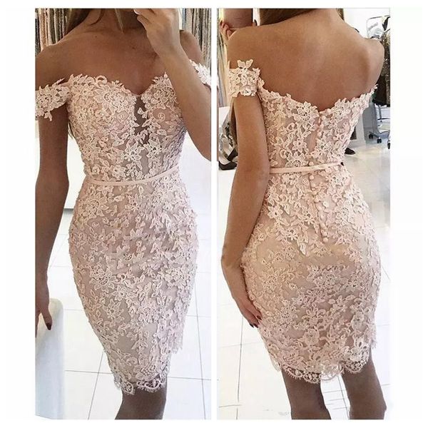 2019 blush pink lace appliques cocktail dresses off shoulder sleeves knee length crystal short sheath celebrity prom party homecoming gowns, Black
2019 blush pink lace appliques cocktail dresses off shoulder sleeves knee length crystal short sheath celebrity prom party homecoming gowns, Black