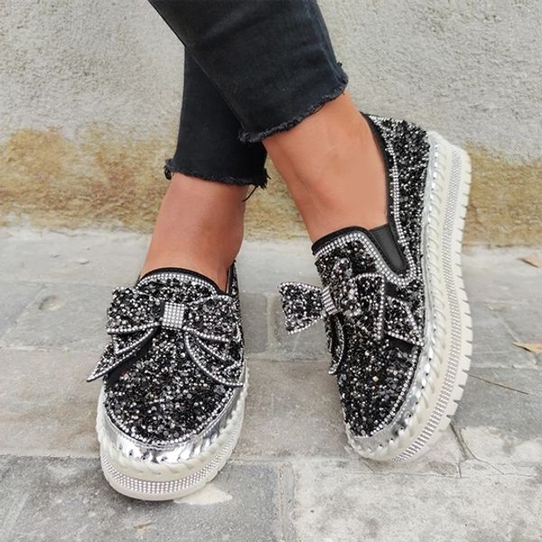2020 woman glitter bling bow knot slip on flats women shoes creepers casual soft bottom comfy shine loafers round toe femme flat, Black
2020 woman glitter bling bow knot slip on flats women shoes creepers casual soft bottom comfy shine loafers round toe femme flat, Black
