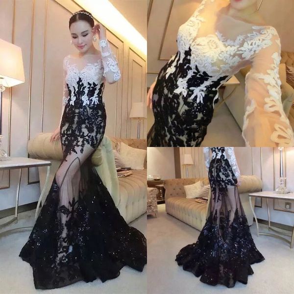 robe de soriee 2018 black white appliques sheer long sleeves long evening dress elegant mermaid formal party dress prom gowns vestidos, Black;red
robe de soriee 2018 black white appliques sheer long sleeves long evening dress elegant mermaid formal party dress prom gowns vestidos, Black;red