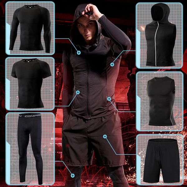men's sportswear suit gym tights training clothing for men workout jogging compression sports set pro fitness running tracksuits, Black;blue
men's sportswear suit gym tights training clothing for men workout jogging compression sports set pro fitness running tracksuits, Black;blue
