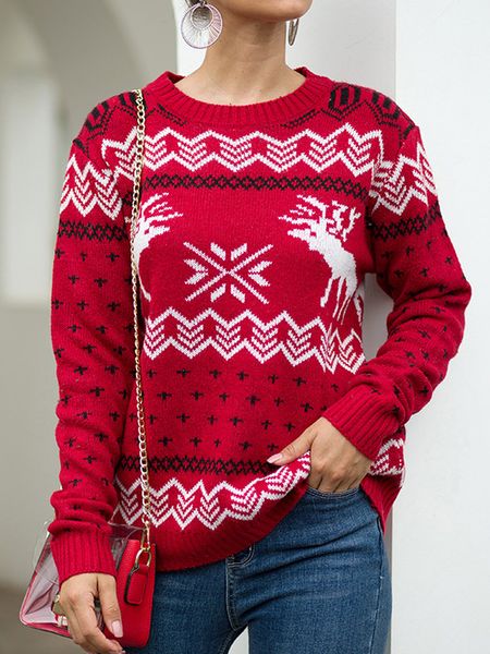 women print sweater long sleeve o-neck long sleeve knitting sweater christmas women's clothing snowflake fawn pullovers, White;black
women print sweater long sleeve o-neck long sleeve knitting sweater christmas women's clothing snowflake fawn pullovers, White;black