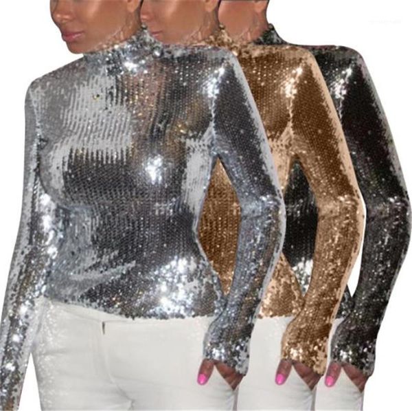 t shirts club slim shiny high collar long sleeved t shirts fashion womens tees sequins women designer, White
t shirts club slim shiny high collar long sleeved t shirts fashion womens tees sequins women designer, White