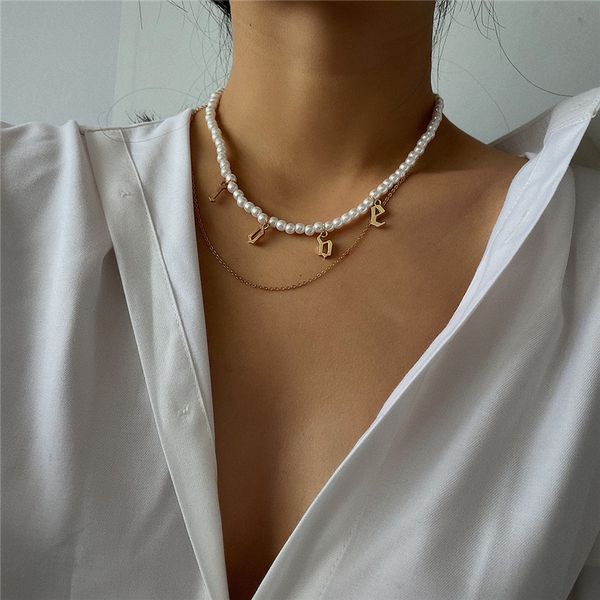 buteeluvv old english letter love pendant necklaces for women temperament pearl chain choker necklace fashion jewelry, Silver
buteeluvv old english letter love pendant necklaces for women temperament pearl chain choker necklace fashion jewelry, Silver