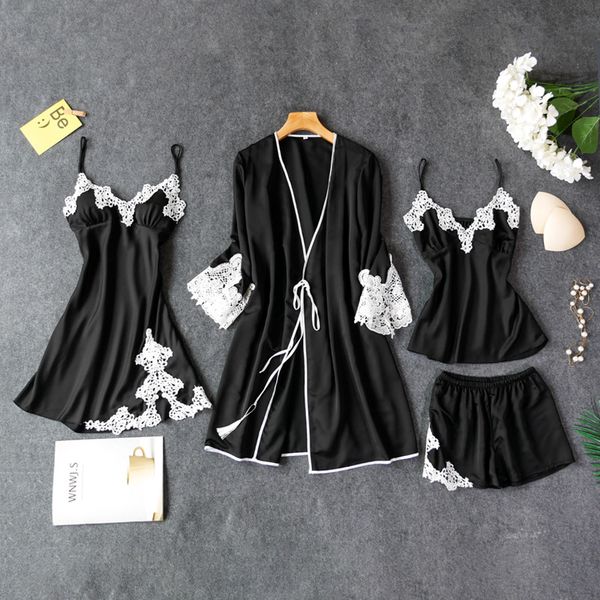 lady four piec pajamas strap pants sleepwear sets woman home wear nightgown suit kimono sleep robe bath gown -xl, Black;red
lady four piec pajamas strap pants sleepwear sets woman home wear nightgown suit kimono sleep robe bath gown -xl, Black;red
