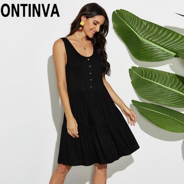 female black casual sleeveless summer sundress pleated women's summer button sun dresses everyday new fashion vestidos tunic, Black;gray
female black casual sleeveless summer sundress pleated women's summer button sun dresses everyday new fashion vestidos tunic, Black;gray