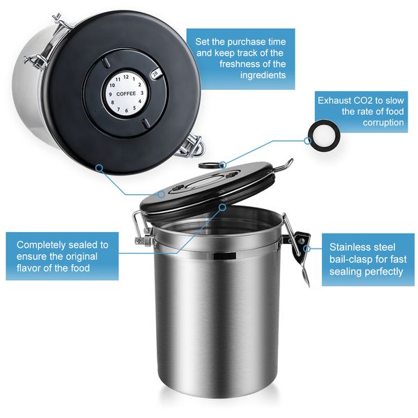 stainless steel airtight sealed canister with spoon coffee flour sugar container holder can storage bottles jars for coffee bean
stainless steel airtight sealed canister with spoon coffee flour sugar container holder can storage bottles jars for coffee bean