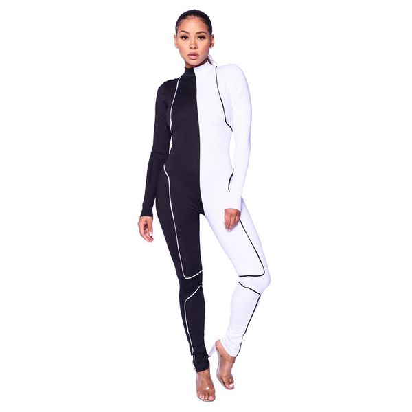 new arrival black white patchwork striped design fashion jumpsuits women's beach style stand collar full length sports catsuits
new arrival black white patchwork striped design fashion jumpsuits women's beach style stand collar full length sports catsuits