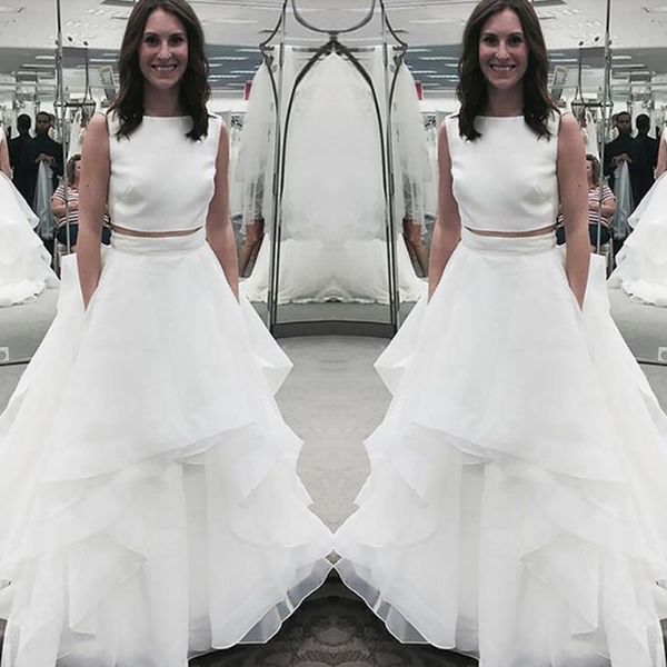 2019 simple two pieces a line wedding dress v neck backless sweep train organza bridal gown, White
2019 simple two pieces a line wedding dress v neck backless sweep train organza bridal gown, White