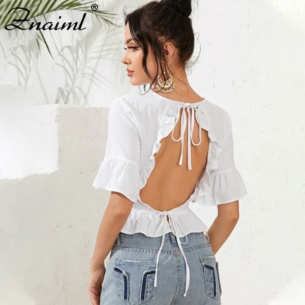 ruffle backless blouse women lace up feminine blouse shirt female elegant flare sleeve woman blouses summer solid ladies top, White
ruffle backless blouse women lace up feminine blouse shirt female elegant flare sleeve woman blouses summer solid ladies top, White