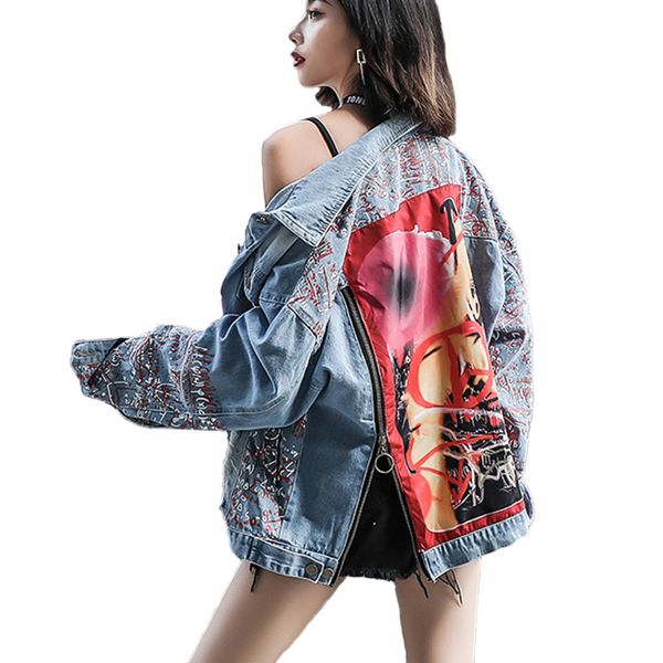 women's spring graffiti denim jacket large size spliced jeans coat streetwear loose hip hop coat autumn jean jacket outerwear, Black;brown
women's spring graffiti denim jacket large size spliced jeans coat streetwear loose hip hop coat autumn jean jacket outerwear, Black;brown