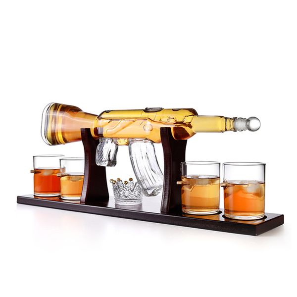 home use high borosilicate glass drink ware wine decanter, gun shape glass bottle, glass whiskey set with wooden tray and bullet cup
home use high borosilicate glass drink ware wine decanter, gun shape glass bottle, glass whiskey set with wooden tray and bullet cup