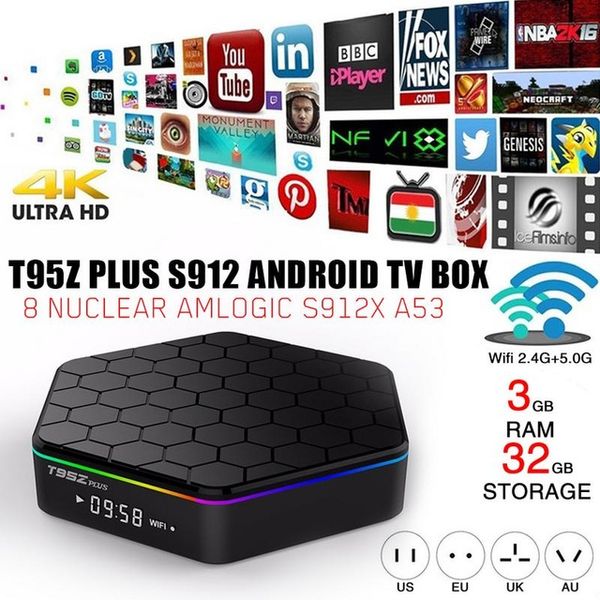 

T95Z Plus 2 ГБ 16 ГБ 3 ГБ 32 ГБ Amlogic S912 Octa-Core Android 7.1 ОС Smart TV BOX 2,4 ГГц / 5 ГГц WiFi BT4.0 4K
